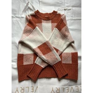 Women's A New Day Orange & White Checkered Knit Sweater - Size M
